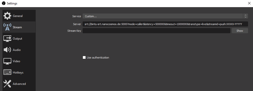 Screenshot: OBS Server Setup