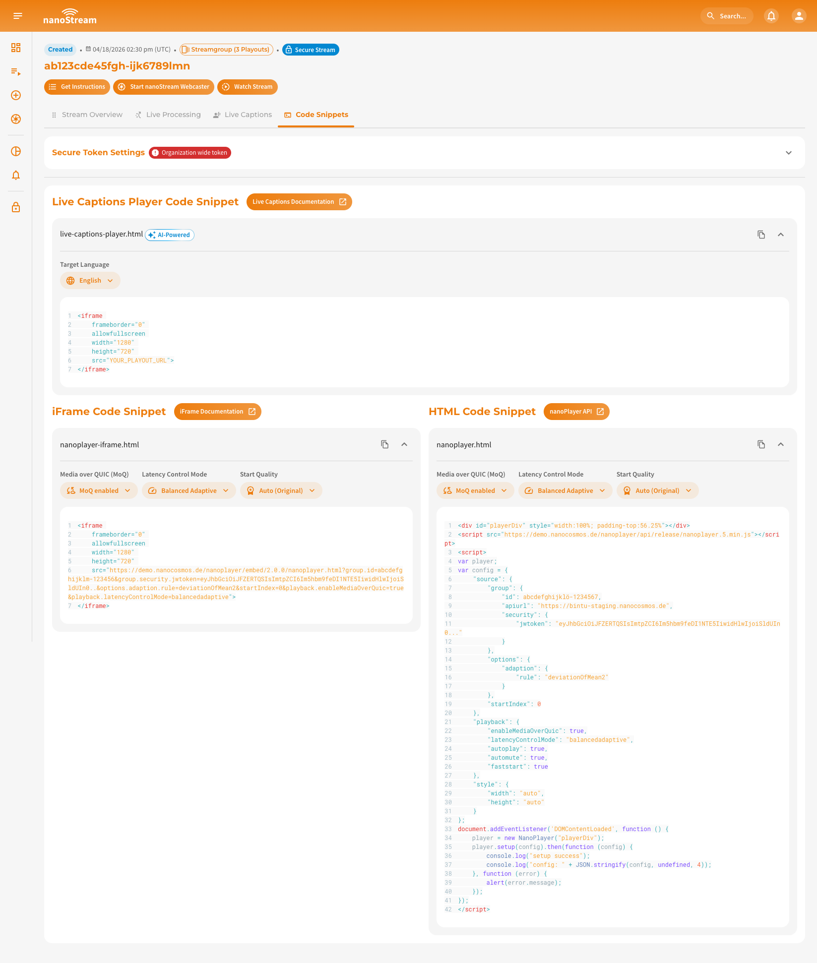 Screenshot: Code Snippets