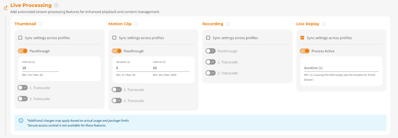 Screenshot: Adding live processing to a new stream