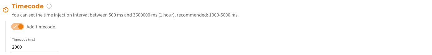 Screenshot: Setting timecode injection to a new stream