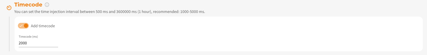 Screenshot: Setting timecode injection to a new stream