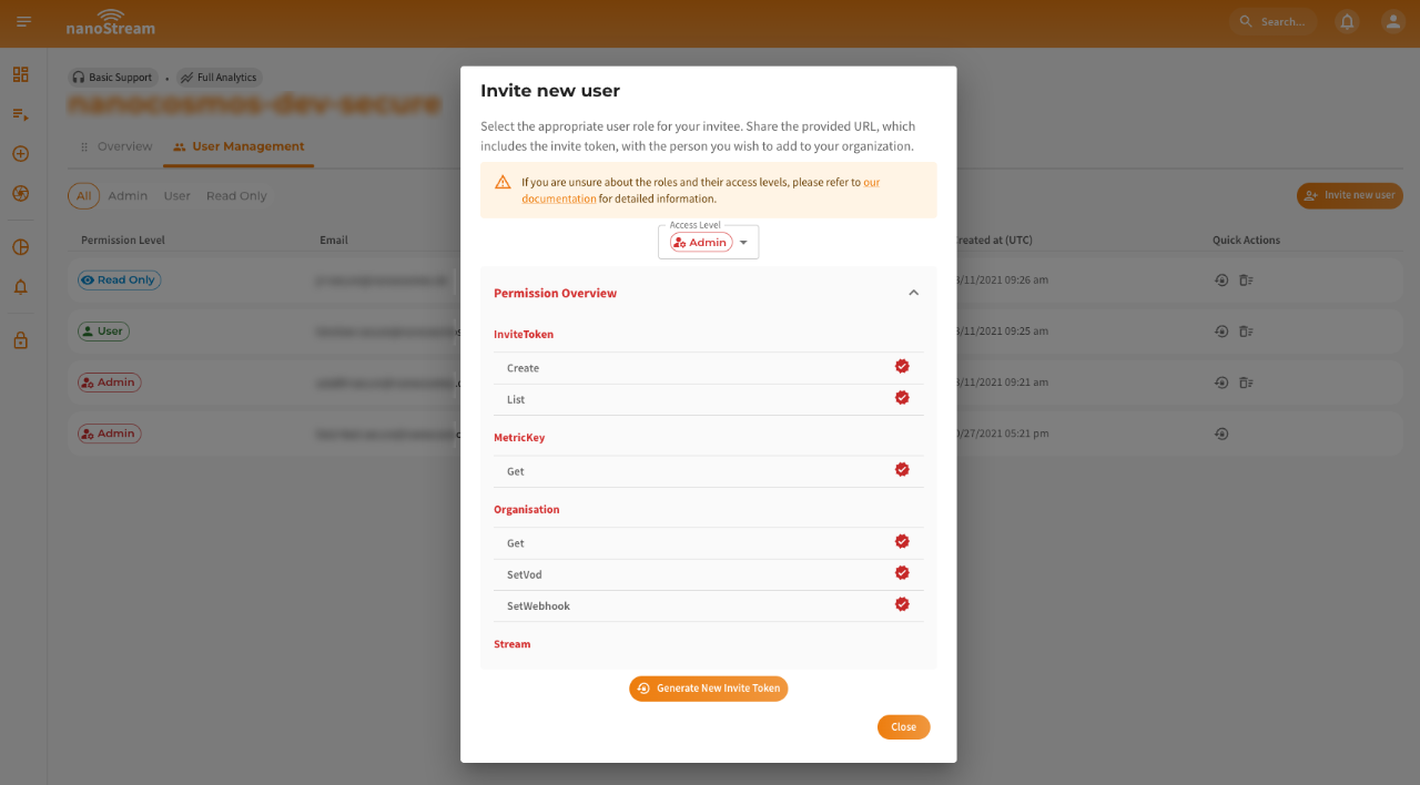 Screenshot: Invite New User Dialog