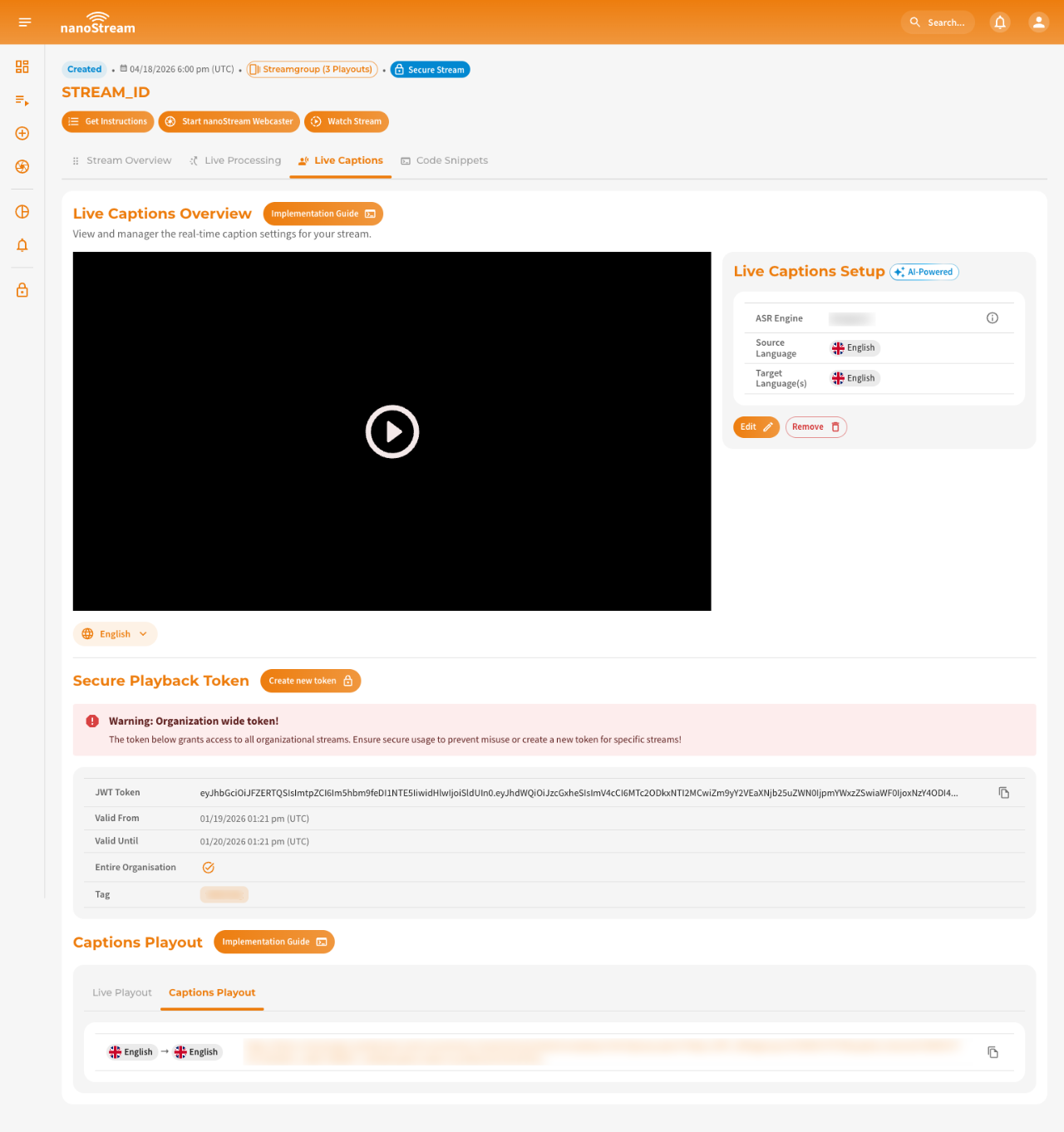 Screenshot: Live Captions Overview Tab
