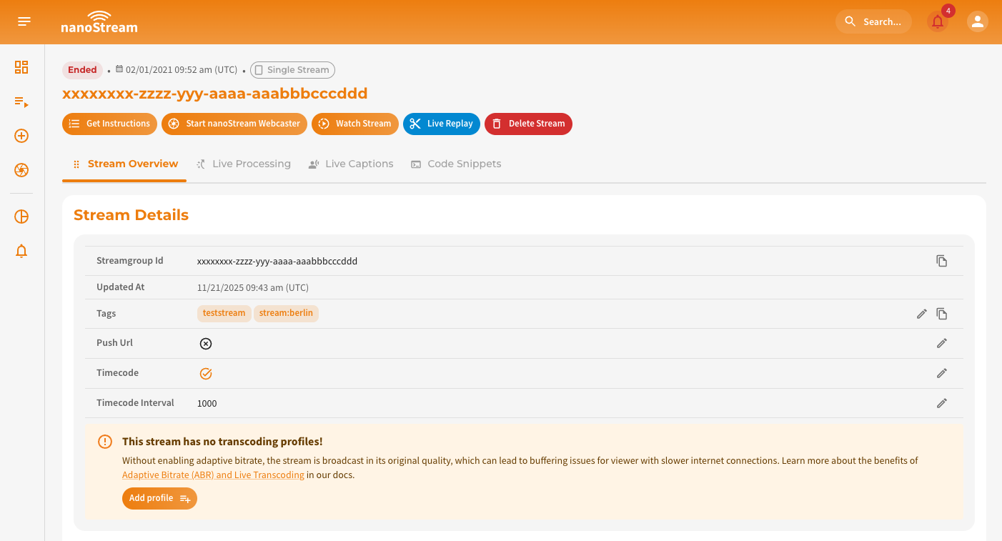 Screenshot: Single Stream View