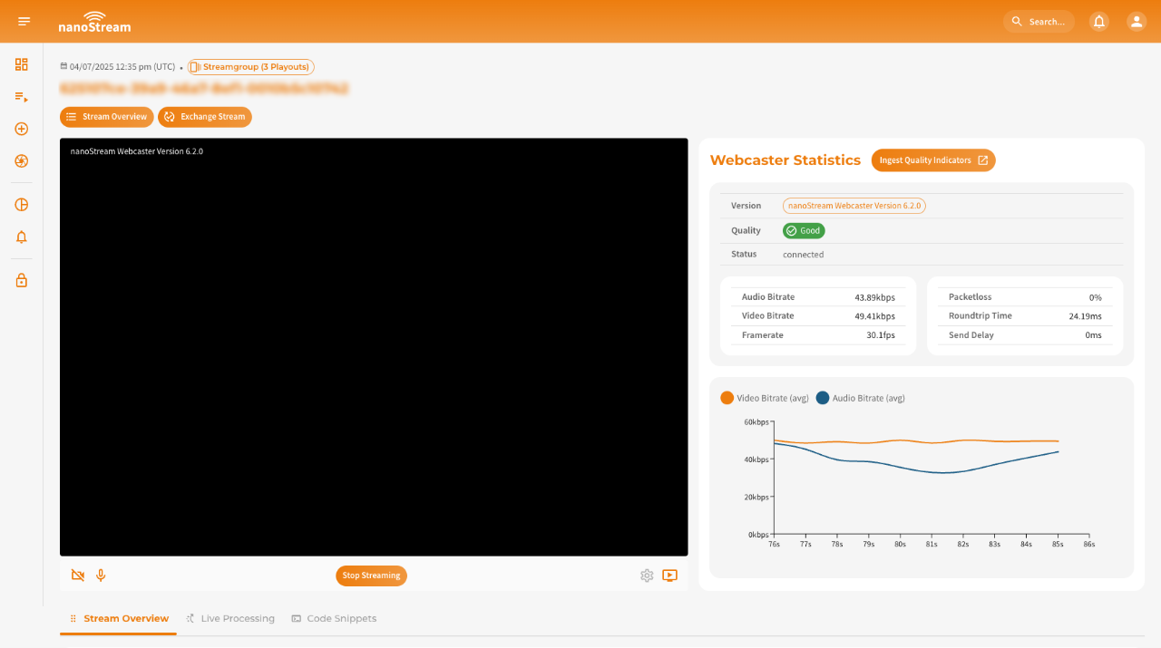 Screenshot: nanoStream Webcaster